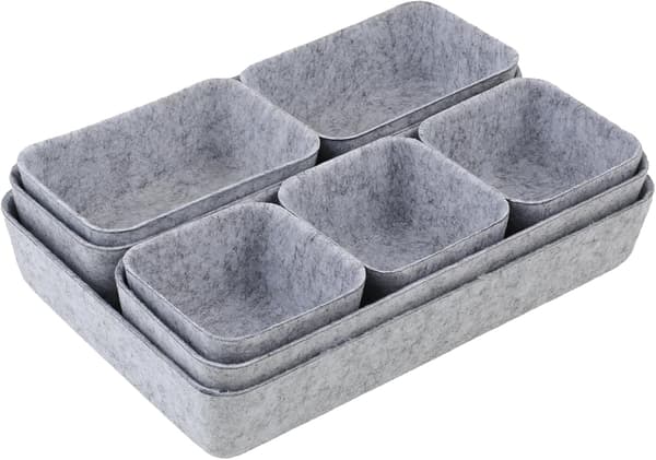 Sett med 8 filtskuffeorganisatorer - Stablebare filtskuffer for kontor og garderobe - Lys grå