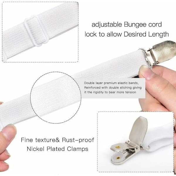 Elastic Sheet Fastener, Adjustable 6-Way Sheet Clips, Sheet Clips, Adjustable Fastener for All Round and Square Mattresses (White)