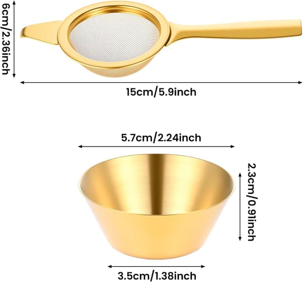 2,2\" kultainen matcha-siivilä pieni metallille