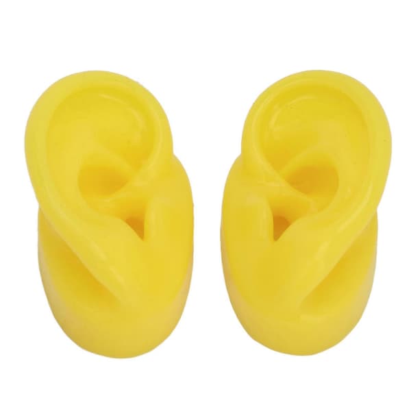 2pcs Silicone Ear Model Soft Durable Bubble-Free Yellow Waterproof Ear Display Mold for Hospital