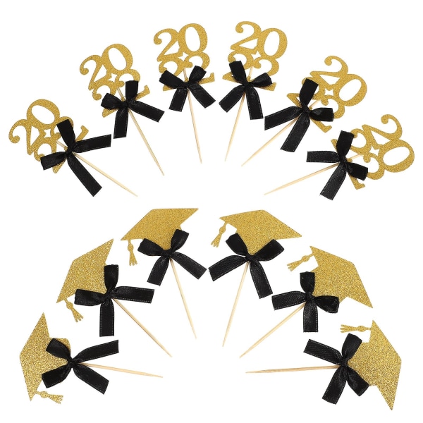 12 st Grad Cupcake Toppers Examenstårta Insättning Toppers Tårta Ornament Svart 10.8X6CM Black 10.8X6CM
