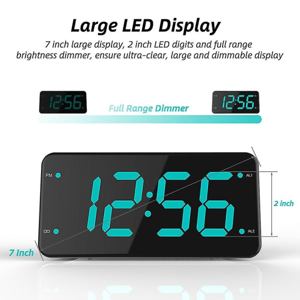 Digital vekkerklokke LED-klokke med lysstyrkekontroll og snooze, enkel å bruke, kompatibel med soverom, nattbord
