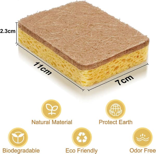 8-pack Organic Compostable Sponges for Kitchen Dish, Biodegradable Dish Sponges with Heavy Duty Scrubber Pad