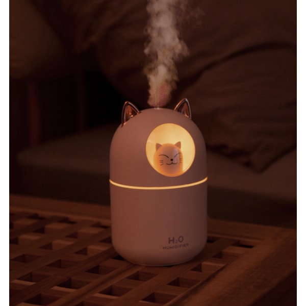 Cute Cat luftfukter luftfukter, røkelsesmaskin, stor mengde tåke, stillegående, automatisk avslåing, anti-tørking luftfukter (rosa)