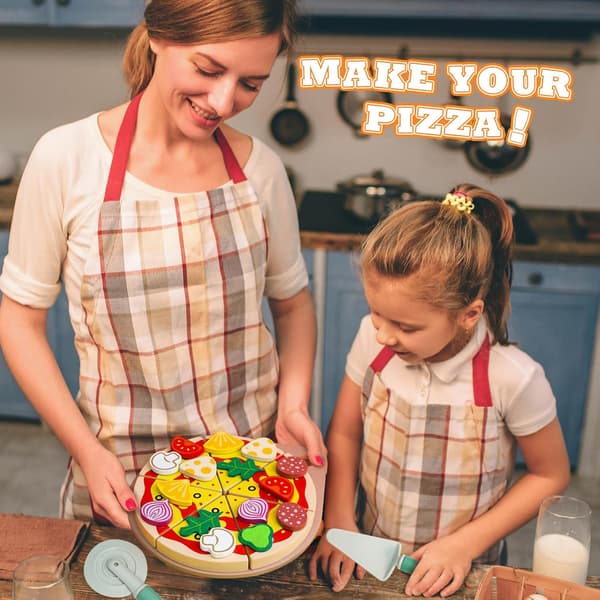 Träpizza Leksaksskärande Matlek, 24 st Pizzaleksaker för Barn 3-5 år, Barnpizzalekset Föreställ dig Lekkökstillbehör