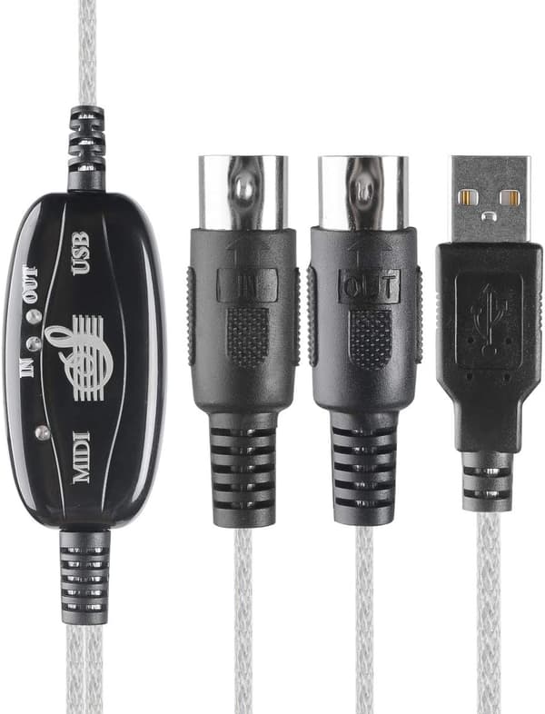 USB till MIDI-kabelomvandlare 2 i 1 PC till Synthesizer Musikstudio Tangentbordsgränssnitt Kabelkontakt Kontrolladapterkabel 16 kanaler Stöder dator