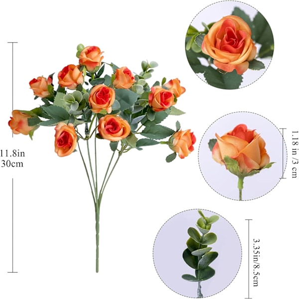 Konstgjorda Blommor, Falska Mini Rosor i Siden, Falska Rosor i Siden Blomsterarrangemang Dekor, UV-beständiga
