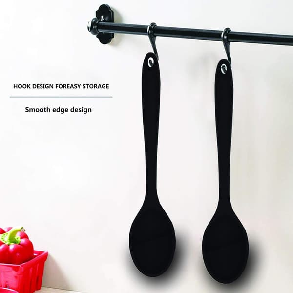 Two Silicone Spoons, Heat-Resistant and Hygienic Design, Kitchen Utensils, Mixing Spoons, Baking Tools (Black).