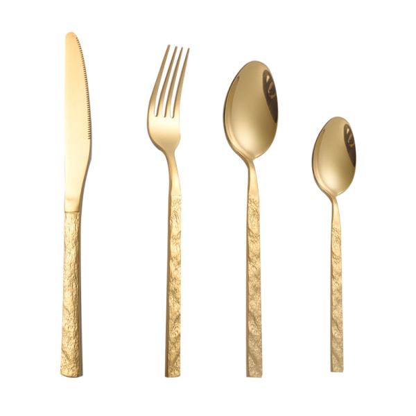 4 stycken set för 8 guld silverbestick set Hammarhandtag Diskmaskin Säker spegeleffekt inkluderar middagsgafflar skedar