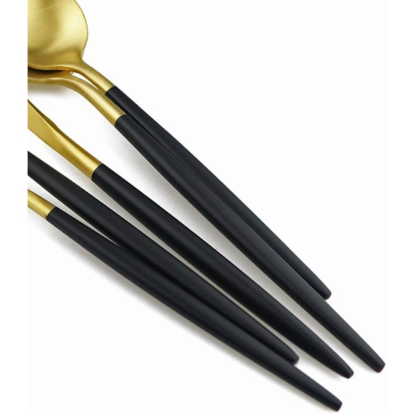 Black Gold Flatware, 5-delt sett med matt svart håndtak i 18/10 rustfritt stål for 1, inkludert reisebestikk (Black Gold)