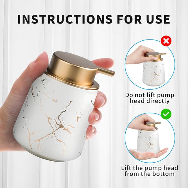 Ceramic Soap Dispenser for Foam and Lotion with Easy-Press Pump White 12.5x8.5cm