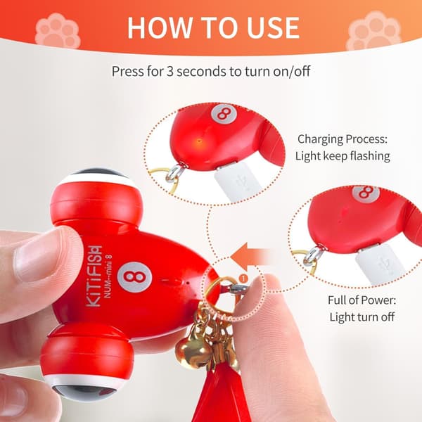 Automatic Rolling Cat Toy with Feather & Bell | Rechargeable Indoor Cat Toy, Motion-Activated for Hard Floors & Carpets