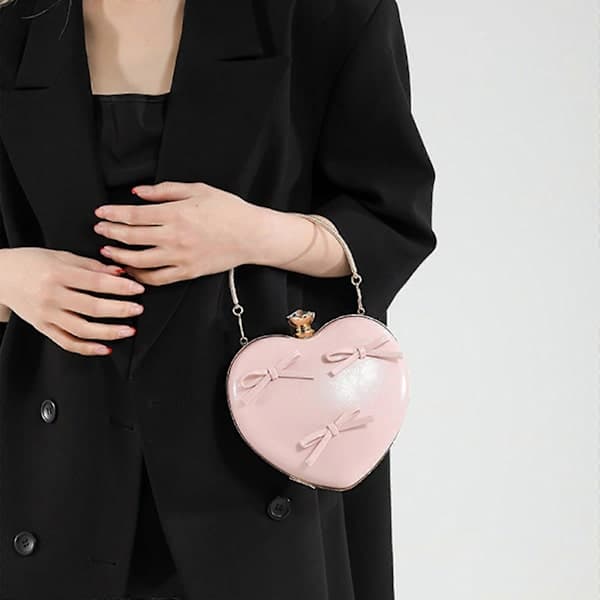 Exquisite Heart-shaped Evening Bag PU Handbag Bow Shoulder Bag Suitable for All Occasions Ample Space PP P P