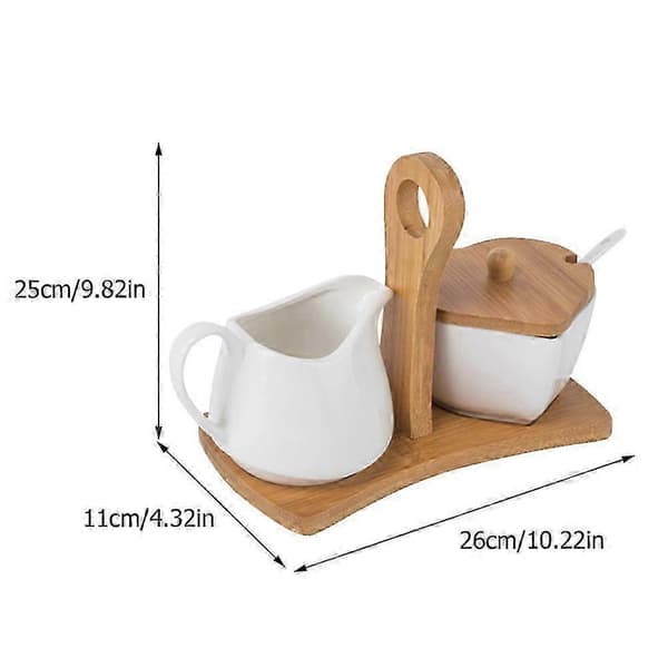 1 Set Ceramic Sugar Bowl Milk Jug Spice Storage Container With Tray And Spoon