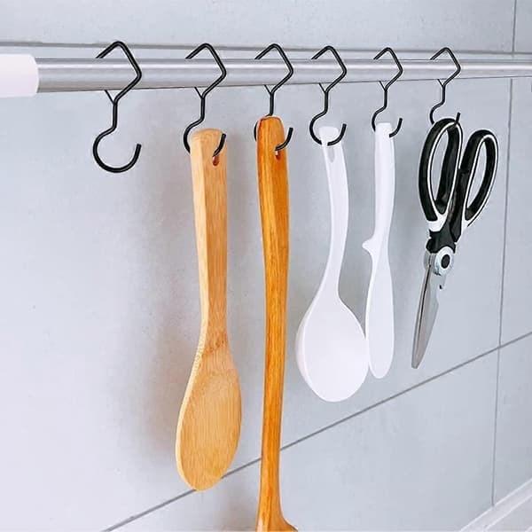 12 Pieces S-Hooks with Loop, 101mm Heavy Duty Metal S-Hook, Multi-function Hook, for Kitchen, Bathroom, Bedroom and Office (Black)