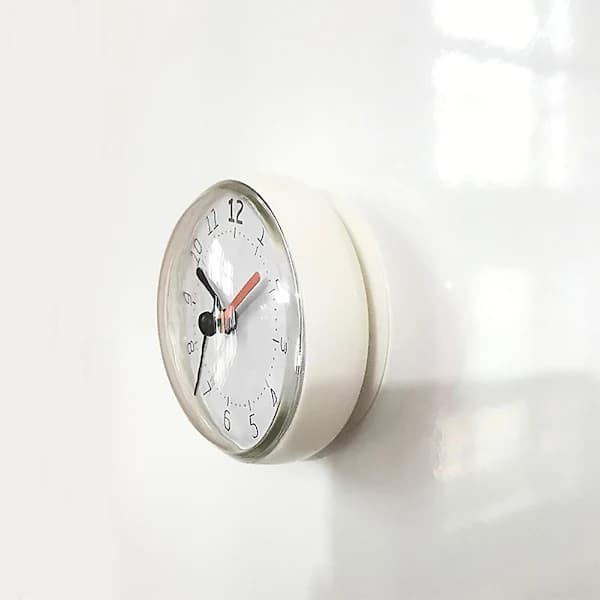 Bathroom Waterproof Suction Cup Silent Non-Ticking Battery Operated Wall Clock Kaesi White