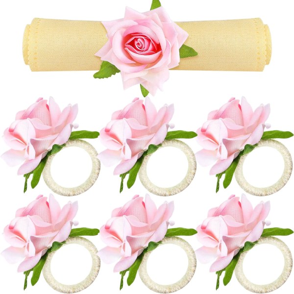 12 st Pink Flower Servettringar Blommiga Servettringar Champagne Rose/Peony Servetthållare Rosa Hantverk Blomma Servettringar Bröllop