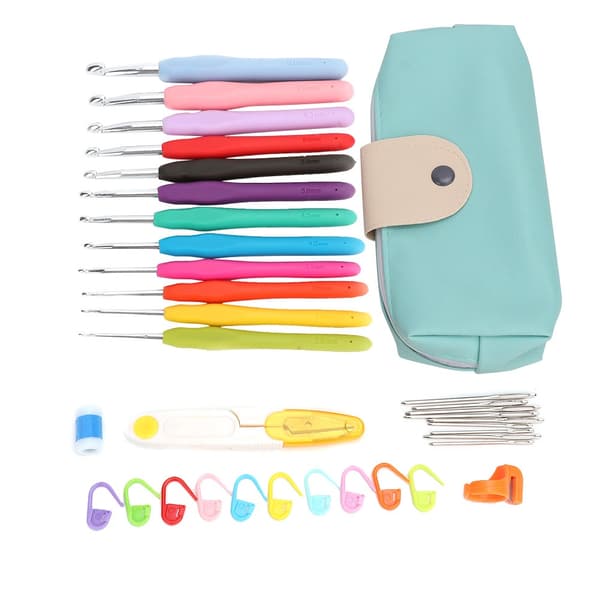 2.0-8.0mm Soft TPR Handle Crochet Hook Set, Common Knitting Needle Accessories with Case (35 Pcs)