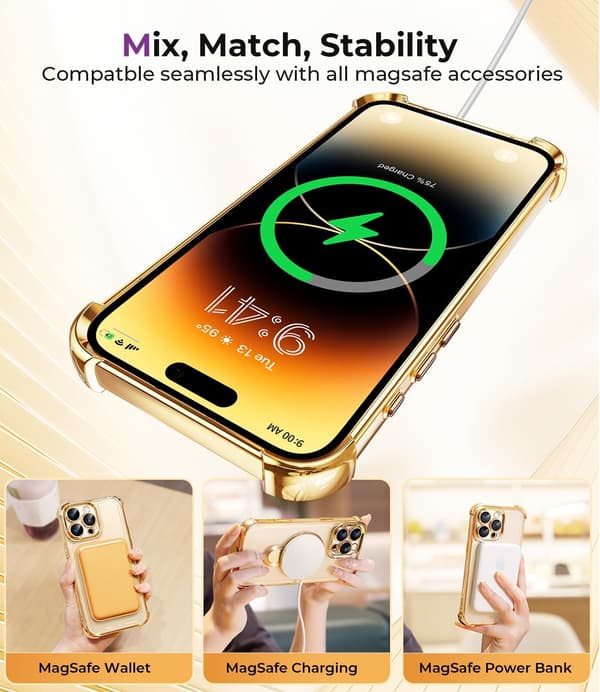 for iPhone 16 Pro Max Deksel med Integrert Linsebeskyttelse, [Sammenleggbart Stativ & Ringholder] [Kompatibelt med Magsafe], Glanset Støtsikkert Støtfanger Stilig
