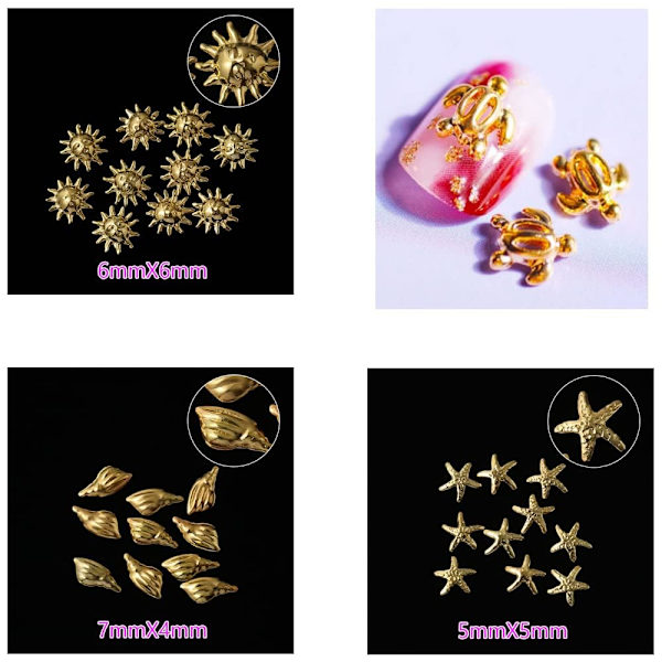 Blandede design neglekunst klistremerker, metall sølv, marine skapninger, skjell, stjerner, sjønegler, rhinestones, tilbehør