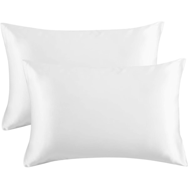 Pudebetræk Pudebetræk satin pudebetræk imiteret silke pudebetræk Pure Color Pudebetræk Sengetøj Pudebetræk, 2 (51 * 76cm) Pure White