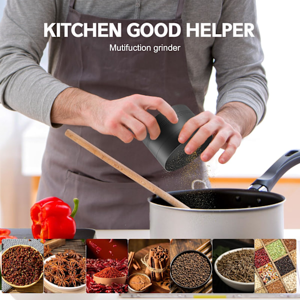 （svart）Kaffe Grinder, Quiet Spice Grinder, One Touch Coffee Mill for Beans, Spices and More, with Clean Brush