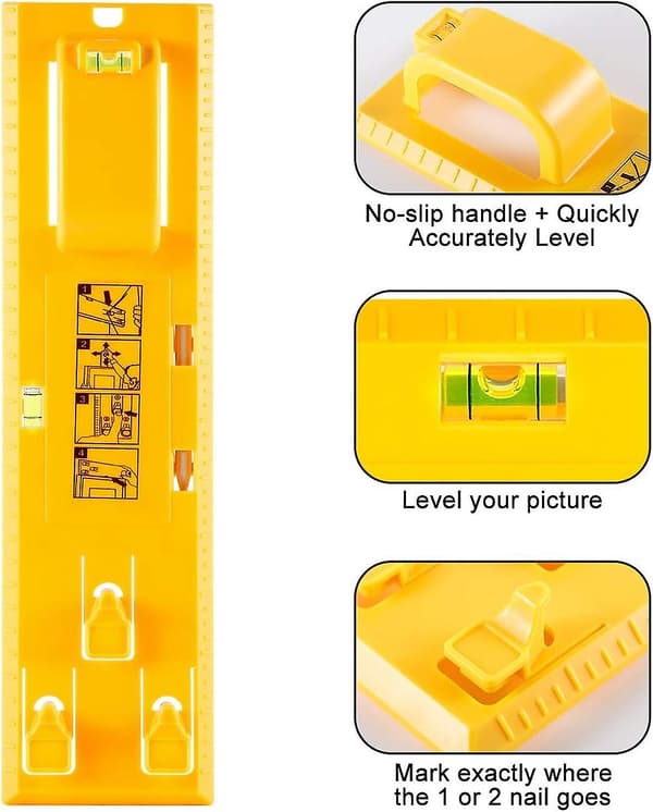 Picture Hanging Tool with Spirit Level - Easy Frame Hanger Wall Mounting Kit (Yellow Hanging Tool)
