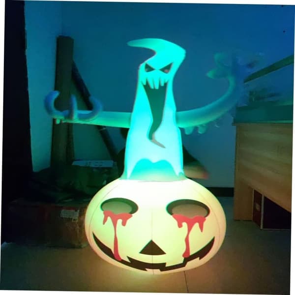 1,2 m oppustelig Halloween-dekoration med græskar og spøgelse, havedekoration med lys