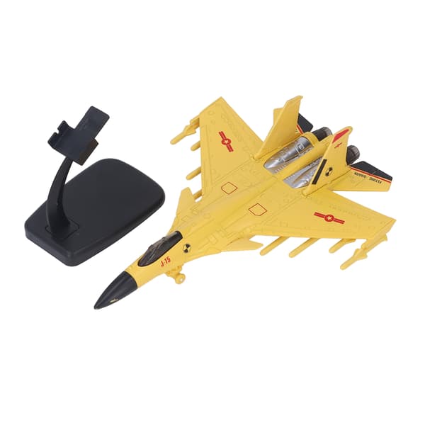 Fighter Jet Model Pull Back with Display Stand Sound Light Alloy Aircraft Model for Boys Kids Yellow