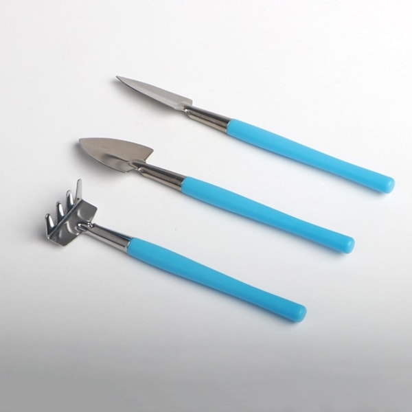 Miniatyr Hage Spade Sett for Planting - Kompakt Mini Rustfritt Stål Tredelt Pottemontert Blå
