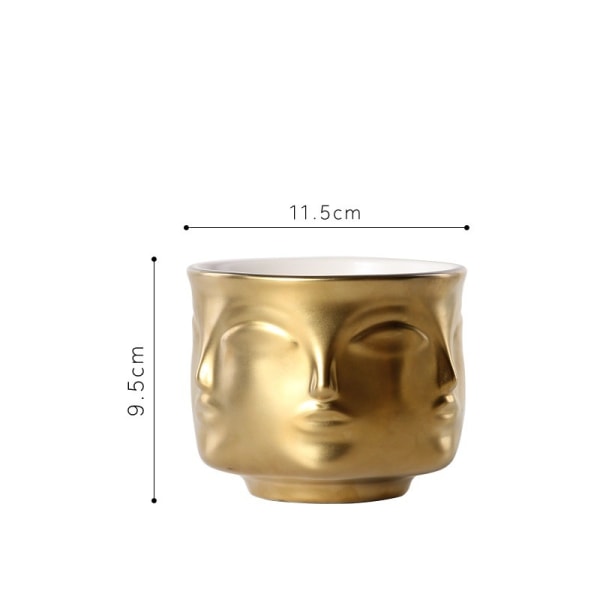 Dekorativ gullskål i keramikk med ansiktsmønster, smykker og nøkkelholder, vase til hjemmet til stuen