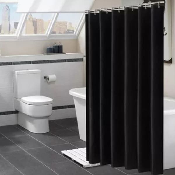 Black Thick Waterproof Polyester Fabric Shower Curtain, 200 x 200 cm