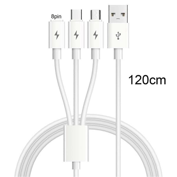 Tre-i-en Ladekabel Blød TPE Bil Mobiltelefon Ladekabel Type-C/Micro Interface 120W Hurtigopladning Datakabel til IOS Android System Telefon A