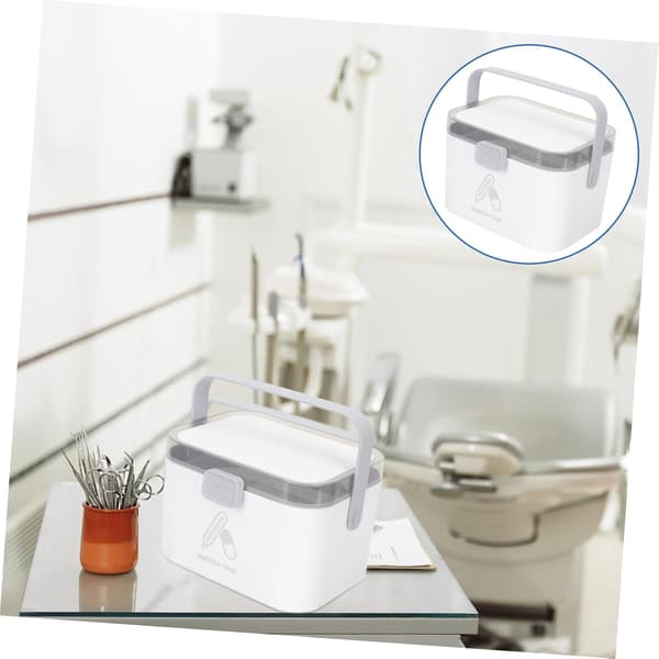 Portable Family First Aid Medicine Organizer Box with Handle, Multi-layer Small Grey Medicine Storage Case