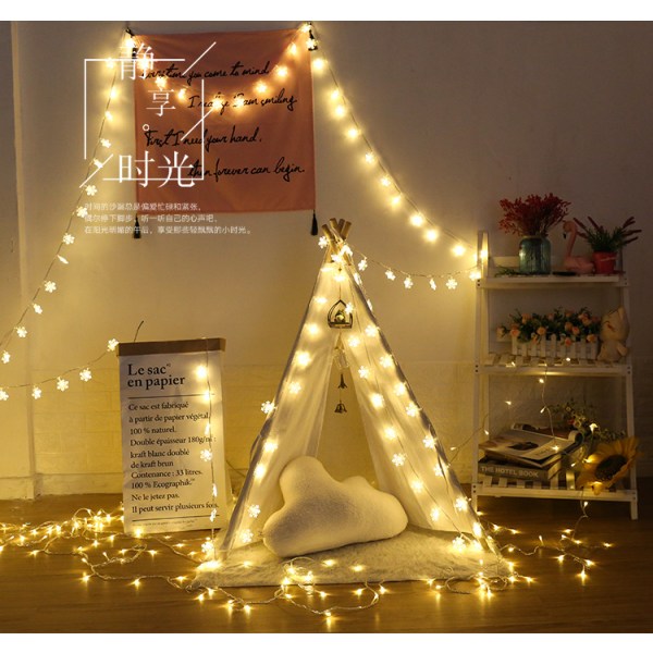 Snowflake String Lights, LED Fairy Snow Lantern Lights innendørs og utendørs dekorasjon for nyttår, jul, plengård Warm Colors 3,20 metros y 20 luces