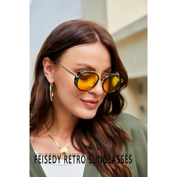 Retro Steampunk -aurinkolasit Pyöreät Steampunk Kaksoissiltaiset Aviator-lasit Naisille ja Miehille Retro paksu reunaiset aurinkolasit kaksoissiltaisilla linsseillä