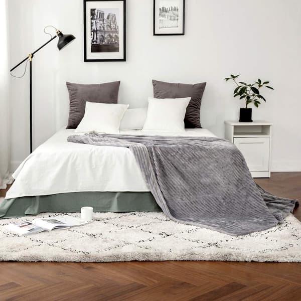 Blød fleece tæppe flanneltæppe pompom ensfarvede tæpper sengetæppe sofa tæppe seng sofa soveværelse kontor grå grey