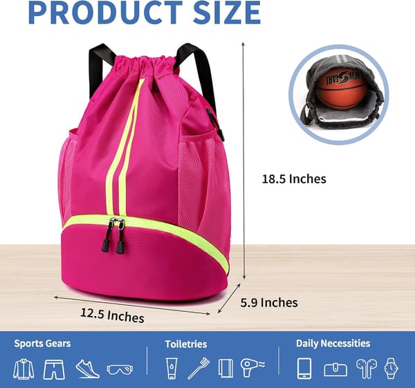 Drawstring Gym Bag for Men, Waterproof Drawstring Backpack for Women, Swim Backpack with Shoe Compartment and Drawstring Sports Bag
