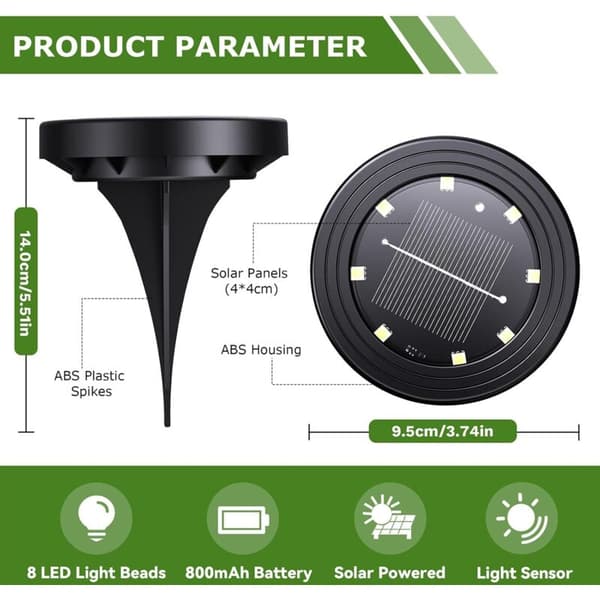 2-pack Solar Lights for Outdoor Use, 8 LED, Waterproof IP68 Solar Garden Lights