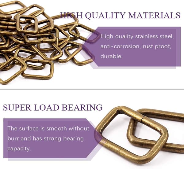 Sæt med 60 rektangulære ringe af robust bronzemetal, 1/2 tomme