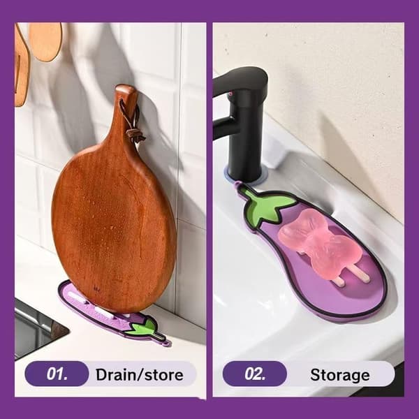 3-pack Eggplant Silicone Pot Lid Holder & Mini Drying Mat - Non-Slip Heat-Resistant Kitchen Counter Organizer