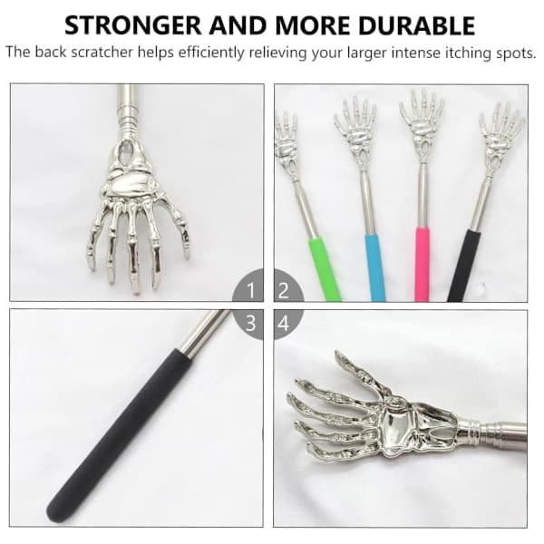 (4-pack) Telescopic Back Scratcher, Portable Extendable Telescopic Metal Back Scratcher - Hand Massage Back Scratcher with Rubber Handle