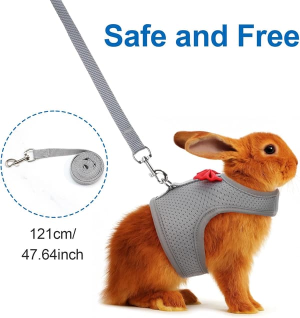 Rabbit Harness and Leash Set, Rabbit Leash for Walking Escape Proof, Rabbit Clothes with Cute Bow, Breathable Adjustable Vest, Rabbit Harness for Camping