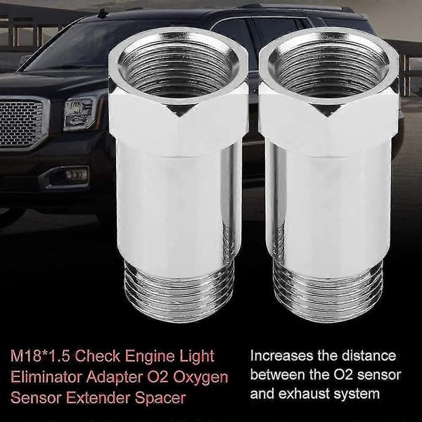 O2-sensoravstandsstykke + oksygensensor 2 stk 45 mm M18*1.5 Check Engine Light Eliminator Adapter O2 oksygensensorforlenger avstandsstykke sølv