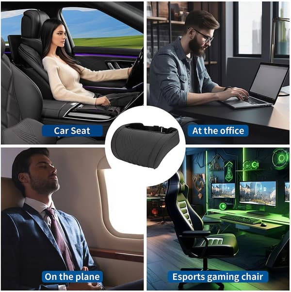 Car Neck Pillow, Nappa Leather Memory Foam Neck Pillows, Removable Breathable Soft Covers with Adjustable Straps, Seat Headrest Pillow, Black, 1 pc