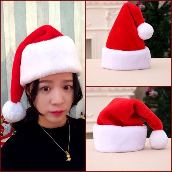 Julhatt, Julhatt för Vuxna Unisex, Bekväm Tjock Plush Klassisk Röd Tomtehatt