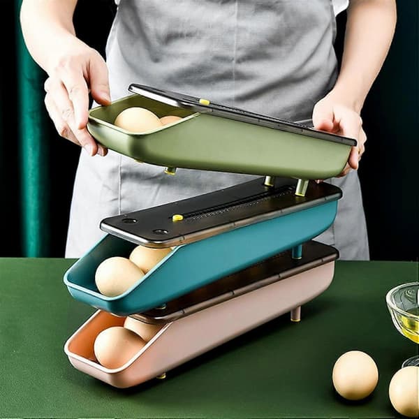 Rolling Egg Tray, Egg Holder for Refrigerator, Egg Dispenser, Rolling Egg Holder, Countertop Egg Organizer