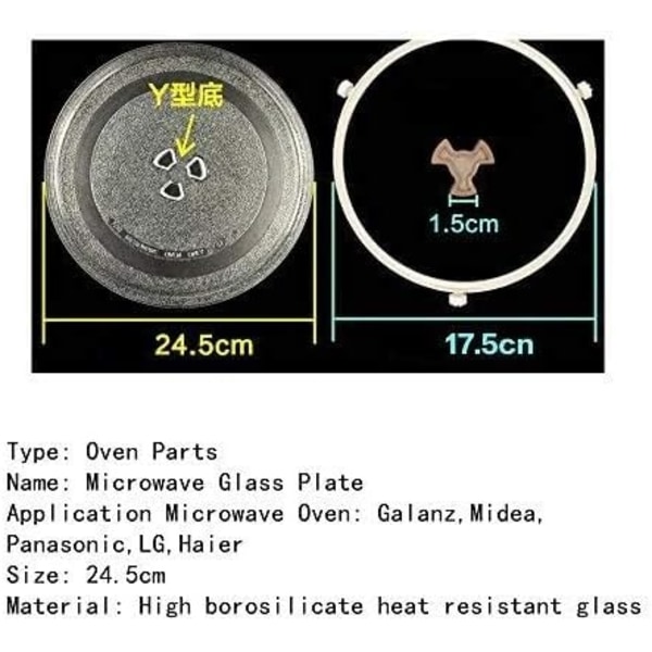 Diameter 9,6 tum/24,5 cm förtjockad värmebeständig mikrovågsugn glasplatta Tillbehör för skivspelare för liten mikrovågsugn