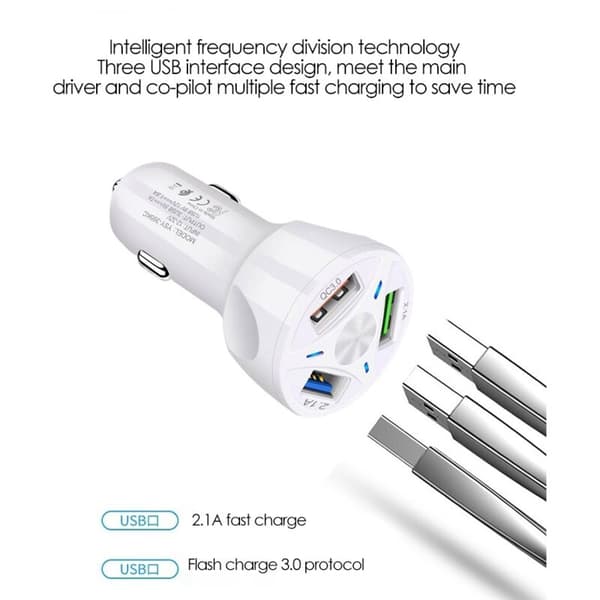 5V/7A Multi-Port QC3.0 3USB Billader En for Tre 36W-Hvit