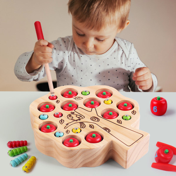 Toddler Fine Motor Skill Lelu - Applen poimintamagneettinen hedelmäpuulelu | Puinen väri- ja muotolajittelupalapeli | Early Learning Preschool Educat